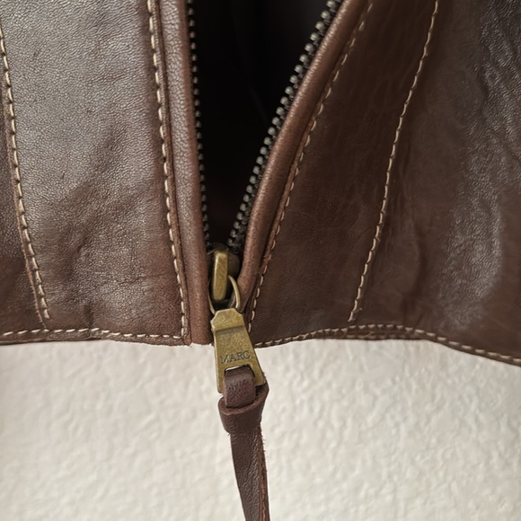 XS Marc New York Genuine Leather Brown Zip up Bomber Jacket removable fur collar - Picture 8 of 13